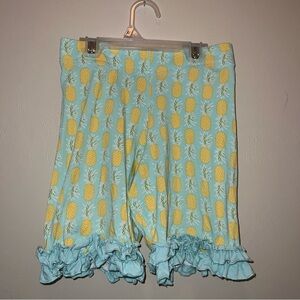 Shrimp & Grits Kids Pineapple Print Ruffle Hem Shorts - Yellow & Light Blue